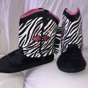 PINK ZEBRA BOOTS/ HOUSE SLIPERS